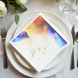 Vibrant Modern Monogram Bröllop Pappersservett