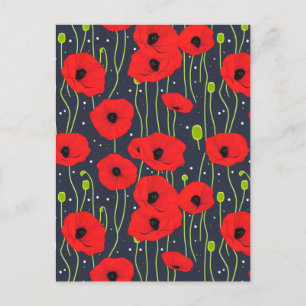 Vibrant Modern Red Poppies Mönster Art Vykort
