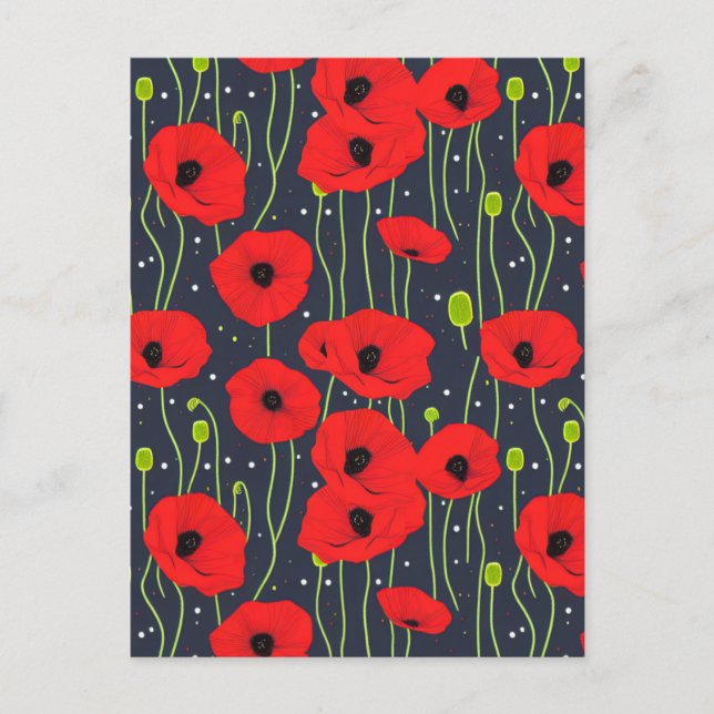 Vibrant Modern Red Poppies Mönster Art Vykort (Framsida)
