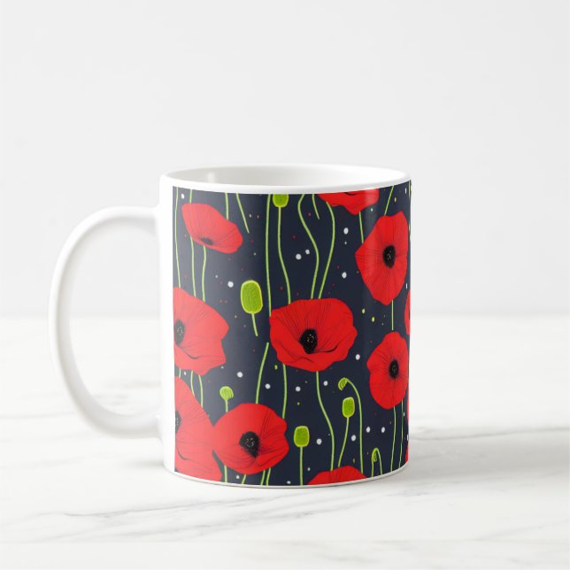 Vibrant Modern Red Poppies Pattern Art Kaffemugg (Vänster)