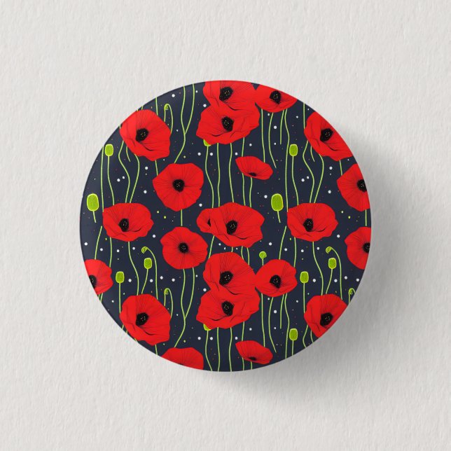 Vibrant Modern Red Poppies Pattern Art Knapp (Framsida)