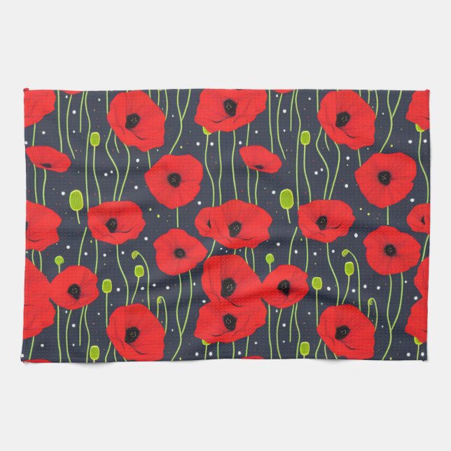 Vibrant Modern Red Poppies Pattern Art Kökshandduk (Horisontell)