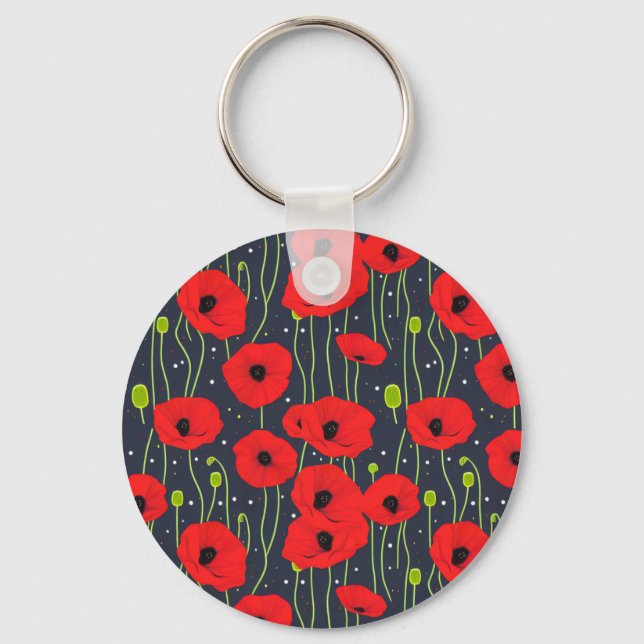 Vibrant Modern Red Poppies Pattern Art Nyckelring (Framsida)
