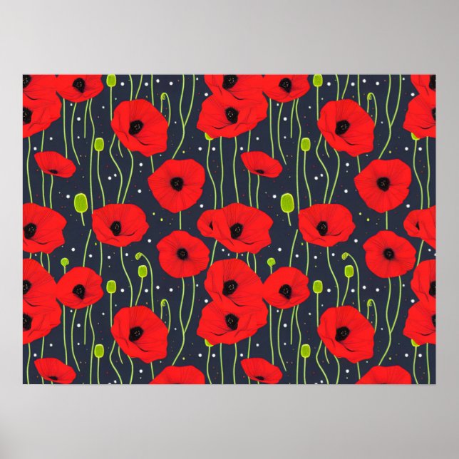 Vibrant Modern Red Poppies Pattern Art Poster (Framsidan)