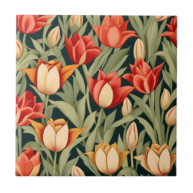 Vibrant Modern Tulips-Blommigt Kakelplatta (Framsidan)