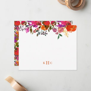 Vibrant monogrammad Blommigt-anteckningskort Anteckningskort