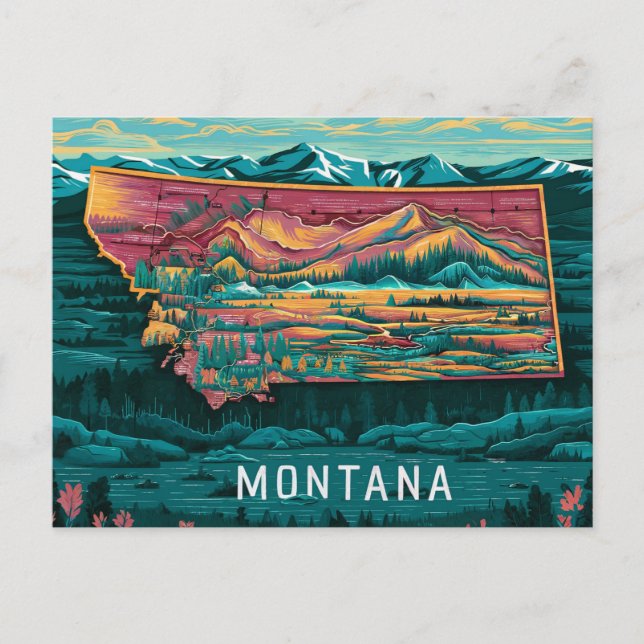 Vibrant Montana Karta Art Vykort (Framsida)