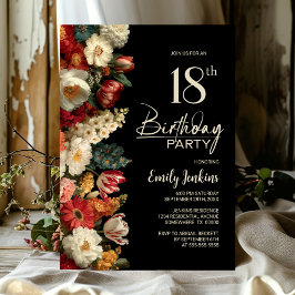 Vibrant Moody Floral Black 18th Birthday Party Inbjudningar