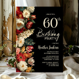 Vibrant Moody Floral Black 60th Birthday Party Inbjudningar