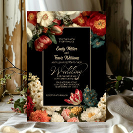 Vibrant Moody Floral Black Wedding Inbjudningar