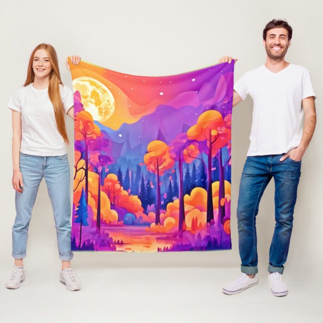 Vibrant Moonlit Forest Fleecefilt (På plats)
