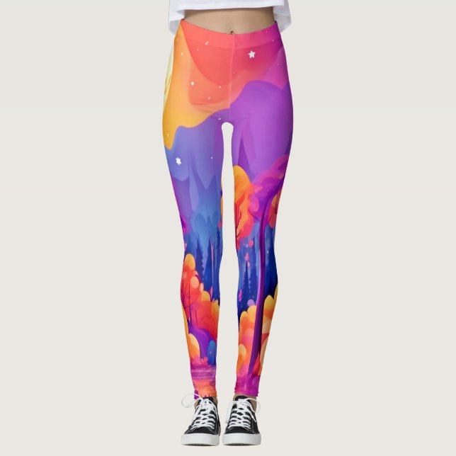 Vibrant Moonlit Forest Leggings (Framsida)
