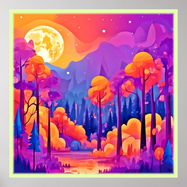 Vibrant Moonlit Forest Poster (Framsidan)