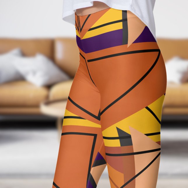 Vibrant Mörk Lila Mosaic Mönster Leggings (Angles with Dark Purple Leggings)