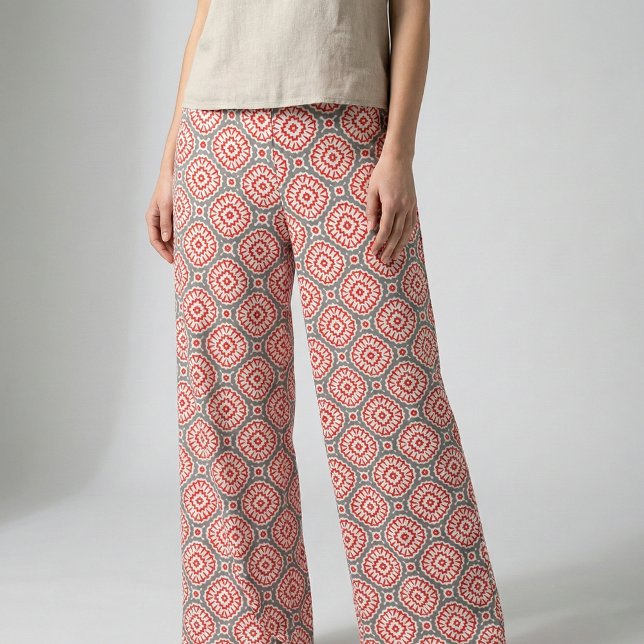 Vibrant Moroccan Ethnic Red White Grått Mönster Tyg (Skapare uppladdad)