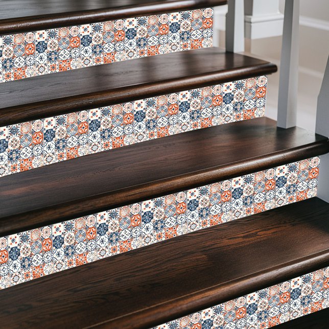 Vibrant Moroccan Patchwork - Boho Blue, Red & Guld Kakelplatta (Skapare uppladdad)
