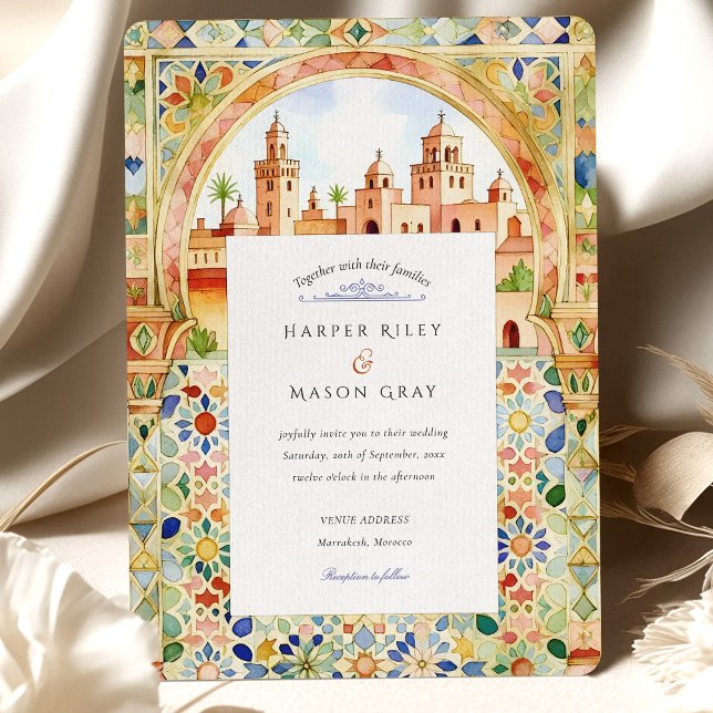 Vibrant Moroccan Tile & Marrakesh Arch Wedding Inbjudningar (Skapare uppladdad)