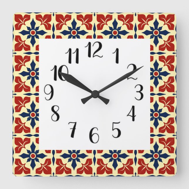 Vibrant Moroccan Tiled Fyrkantig Klocka (Framsida)