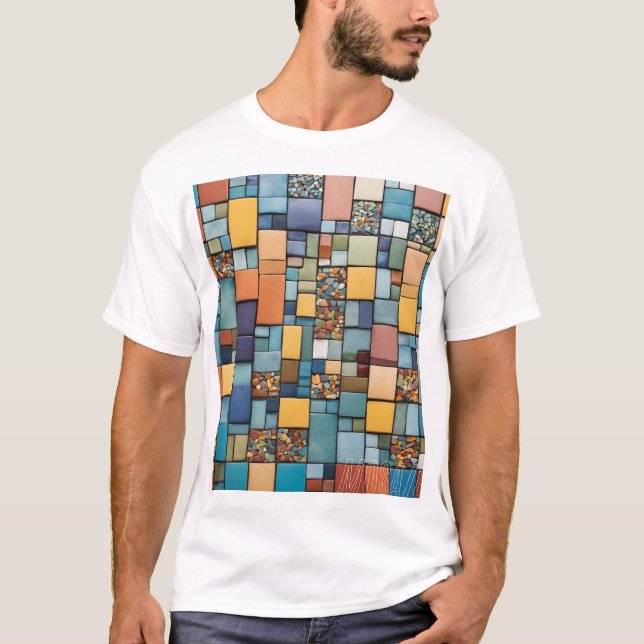 "Vibrant Mosaic Art T-Shirt - Colorful Geometric (Framsida)