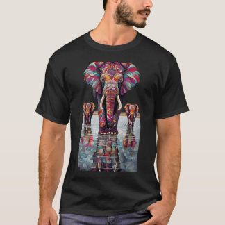 Vibrant_Mosaic_Elefanter_Som_Går_I_Grunda_Reflek T Shirt