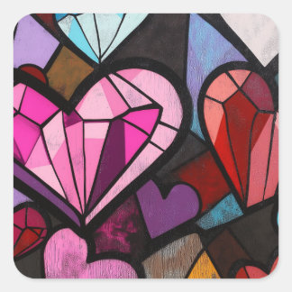 Vibrant Mosaic Hearts Fyrkantigt Klistermärke