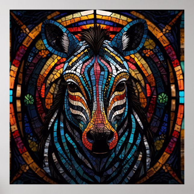 Vibrant Mosaic Zebra Poster (Framsidan)