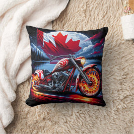 Vibrant motorcykel med kanadensisk flagga nära sjö kudde
