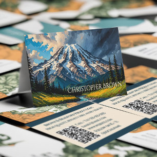 Vibrant Mount Rainier Landskapsmoln Träd QR Visitkort