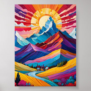 Vibrant Mountain Sunrise Ligcape Art Poster