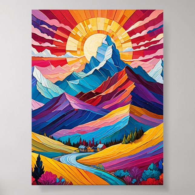 Vibrant Mountain Sunrise Ligcape Art Poster (Framsidan)