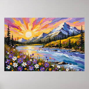 Vibrant Mountain Sunrise Oljemålning Poster