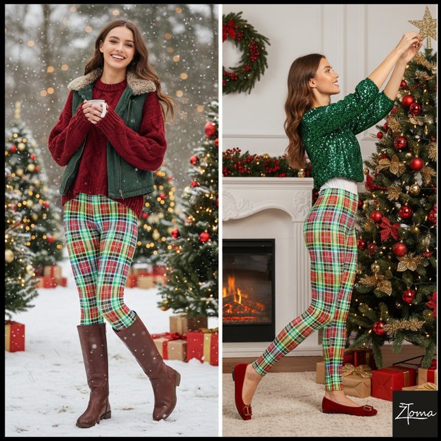 Vibrant Multicolor Dense Tartan Plaid Check Leggings (Skapare uppladdad)