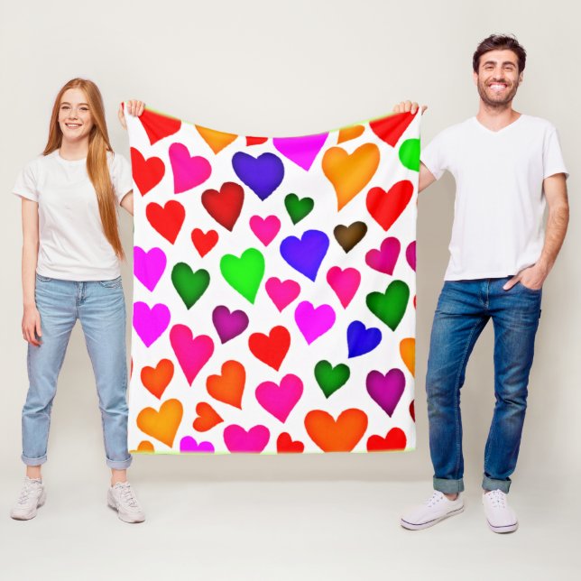 Vibrant Multifärgad Heart Mönster Fleecefilt (På plats)
