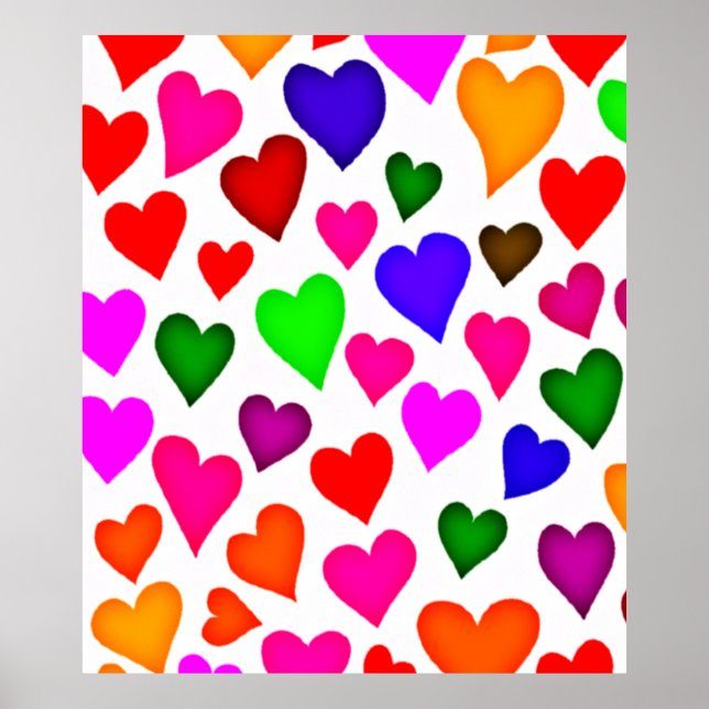 Vibrant Multifärgad Heart Mönster Poster (Framsidan)