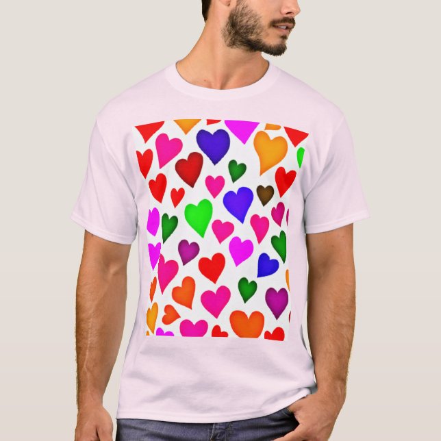 Vibrant Multifärgad Heart Mönster T Shirt (Framsida)