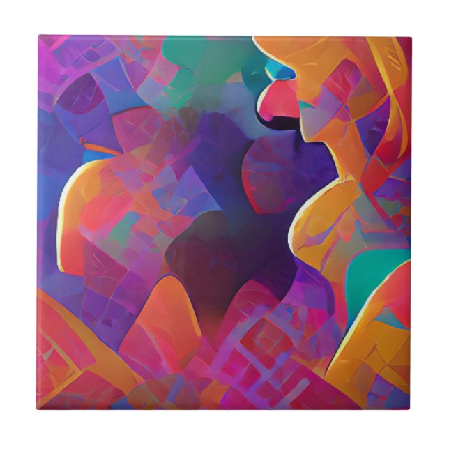 Vibrant multifärgad - vacker fuchsia för lila gult kakelplatta (Framsidan)