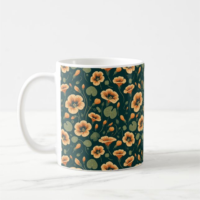 Vibrant Nasturtium-Blommönster Kaffemugg (Vänster)