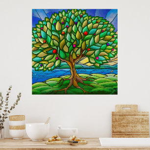 Vibrant natur Livets träd dekorativt Poster