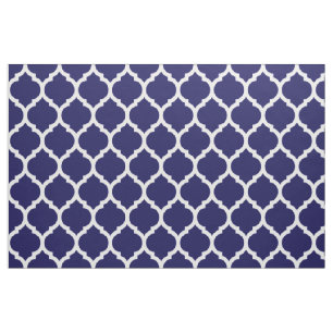 Vibrant Navy Blue Moroccan Quatrefoil Mönster Tyg