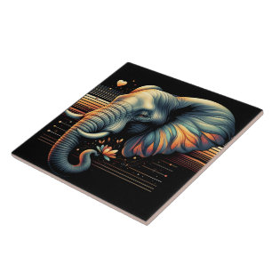 Vibrant nedsättande elefant vid solnedgång kakelplatta