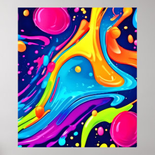 Vibrant Neon Abstrakt Art Stänk Poster