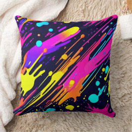 Vibrant Neon Abstrakt Färg Stänk Design Kudde