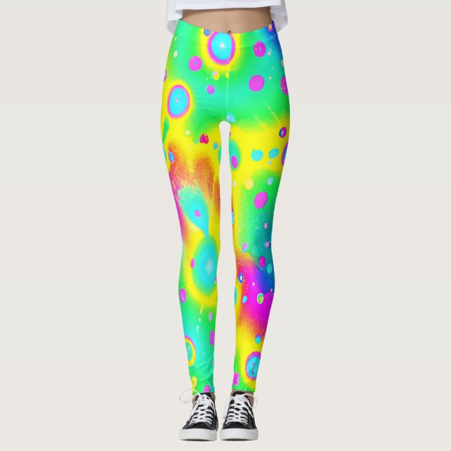 Vibrant Neon Blaze Mönster Leggings (Framsida)