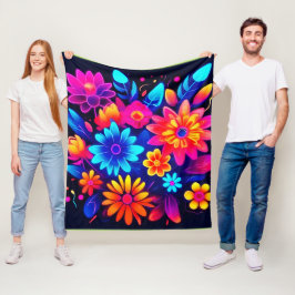 Vibrant Neon Blommigt Art Fleecefilt