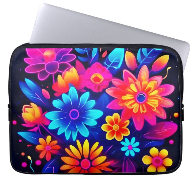 Vibrant Neon Blommigt Art Laptop Fodral (Framsidan)