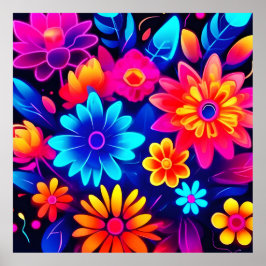 Vibrant Neon Blommigt Art Poster