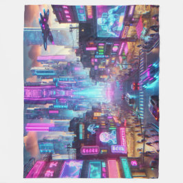 Vibrant Neon Cyberpunk Cityscape Fantasy | Fleecefilt
