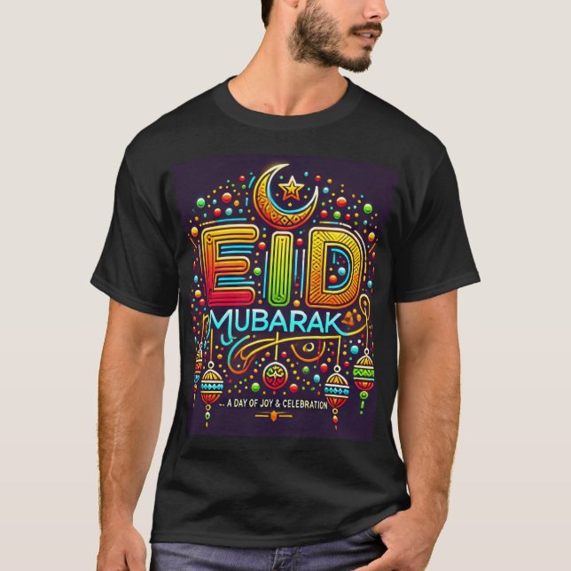 Vibrant Neon Eid Mubarak Calligraphy T Shirt (Framsida)