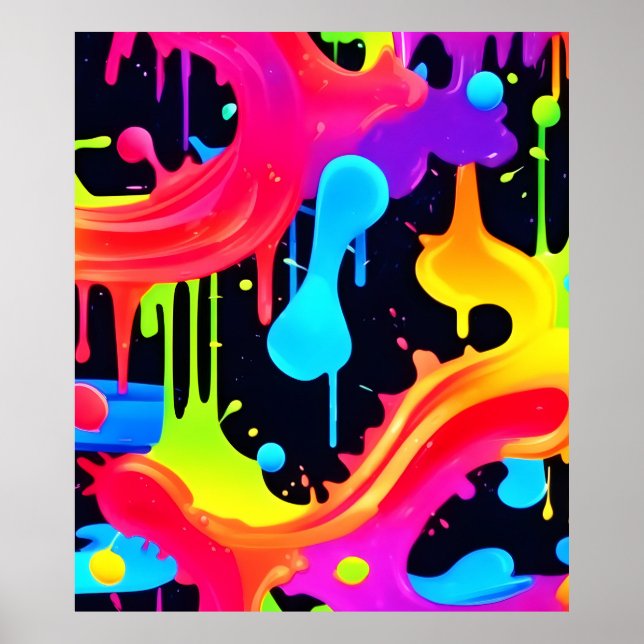 Vibrant Neon Färg Stänk Art Poster (Framsidan)