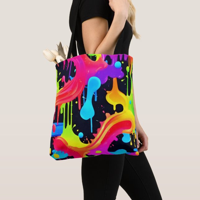 Vibrant Neon Färg Stänk Art Tygkasse (Närbild)